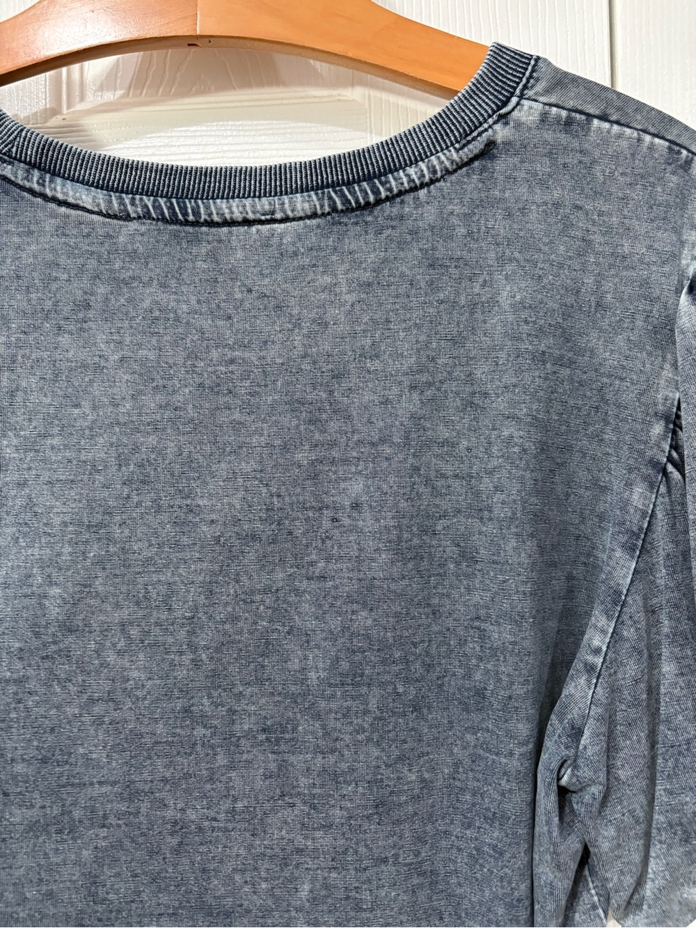 Mineral Wash Puff Sleeve Tee Crew Neck Blue Gray Large - Picture 6 of 11